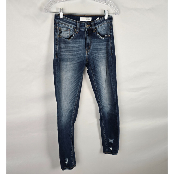 KanCan Jeans Women's 3 / 25 Blue Dark Wash Ankle Super Skinny Distressed - Picture 13 of 16